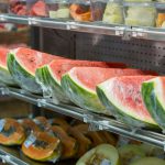 Watermelon, papaya, melon, pineapple grape, fruit on the market shelf