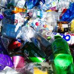 A recycling bin plastic can