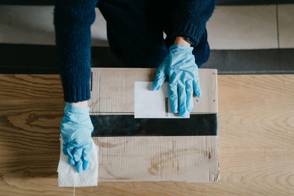 disinfecting a box